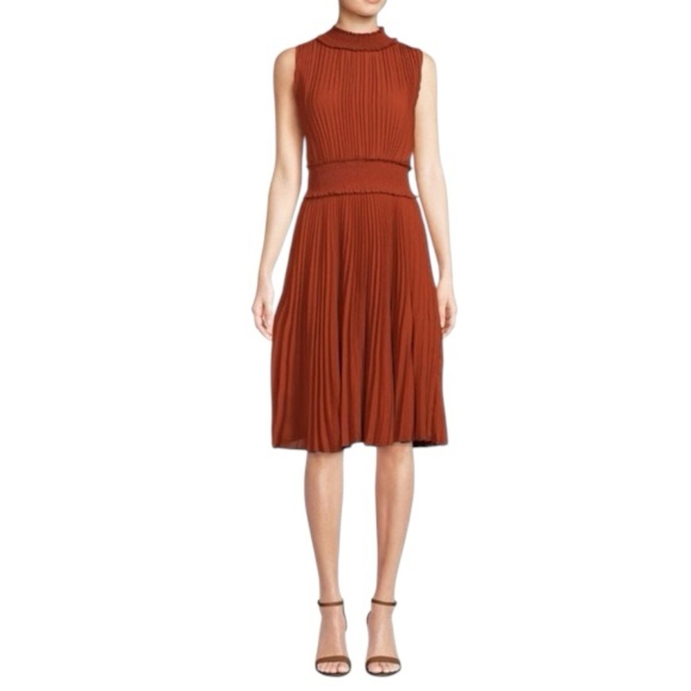 Nanette Lepore Terracotta Pleated Midi Dress